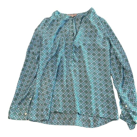 Banana Republic Blue Turquoise Geometric Pattern Shirt Women’s S Long Sleeve - Picture 1 of 9